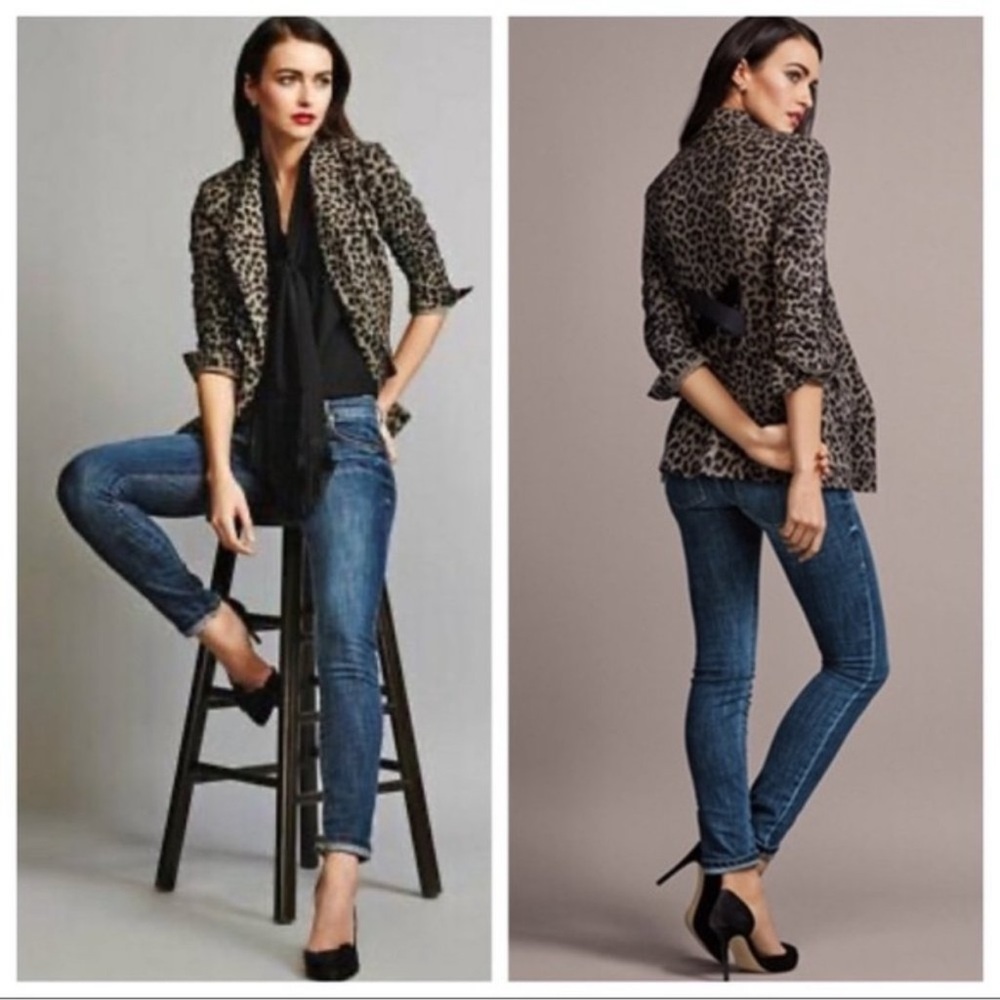 CAbi Jungle Jacket Leopard Print Stretch Blazer Black and Gray Women's Size 6